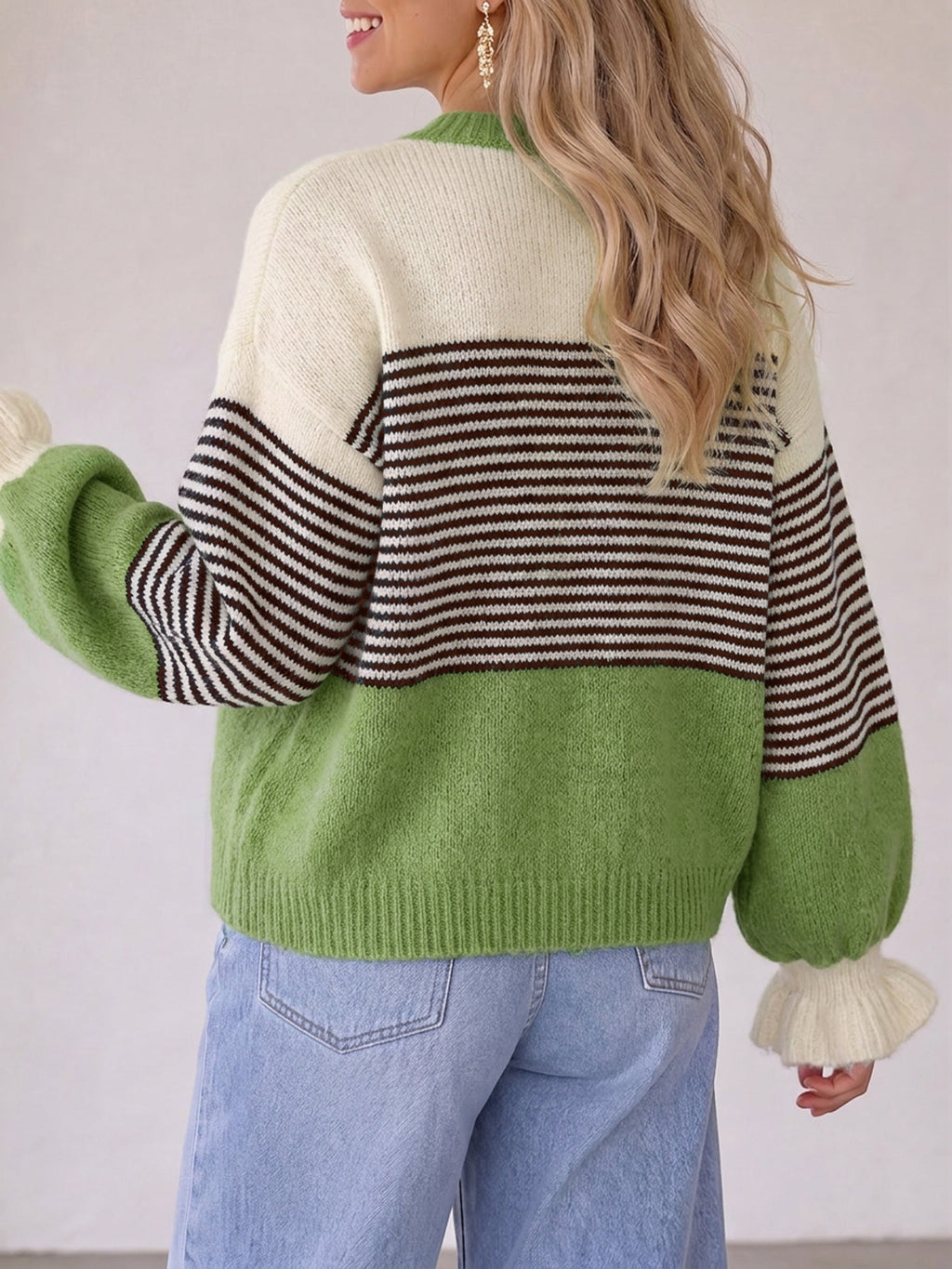 Saodimallsu Womens Striped Ruffle Sleeve Cardigan Coats