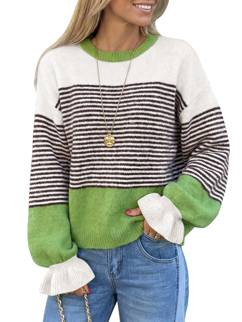 Saodimallsu Women Ruffle Sleeve Sweater