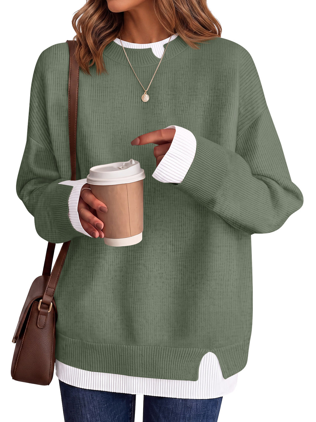 Saodimallsu Womens Fall Crewneck Pullover Sweater
