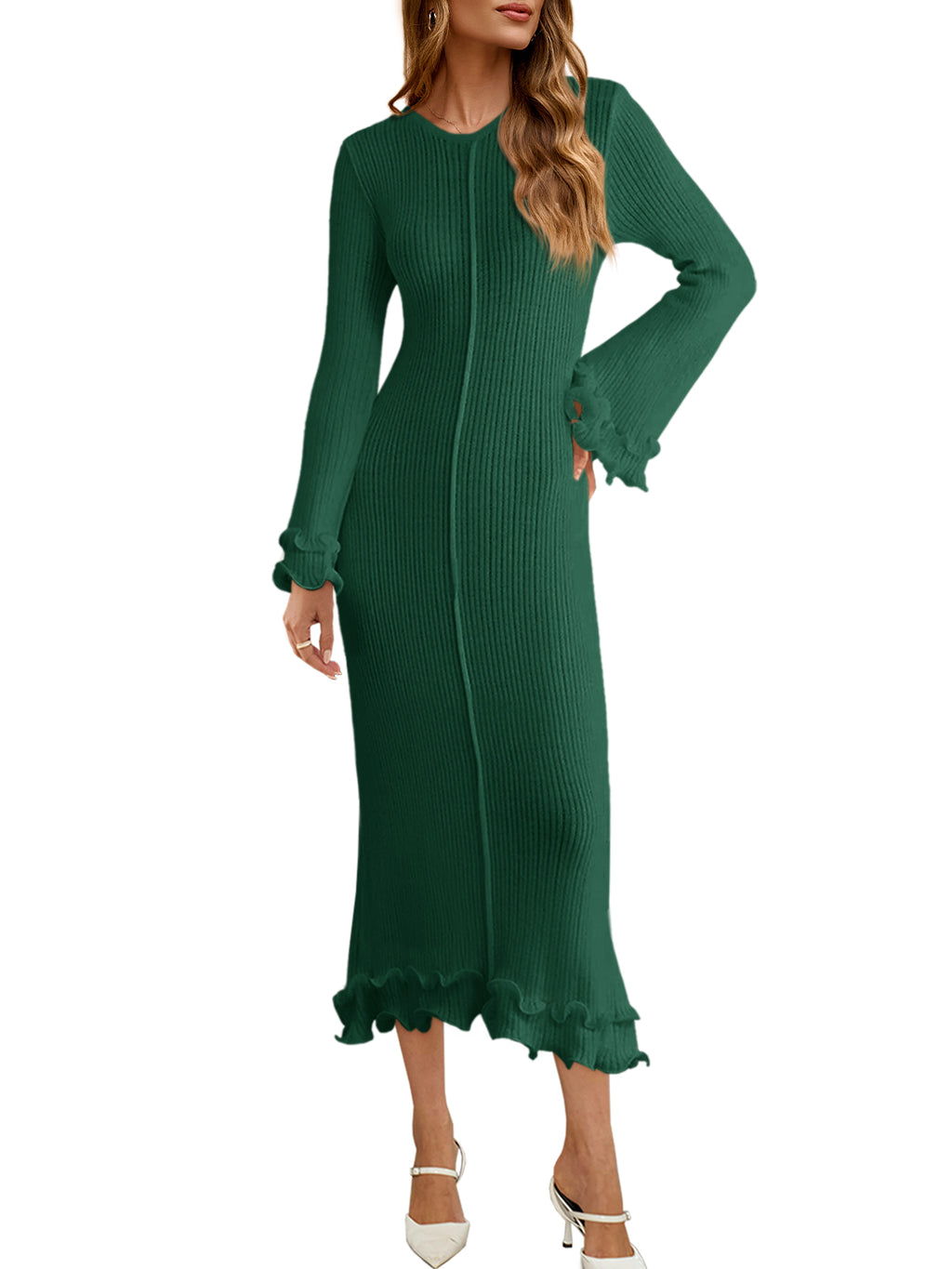 Saodimallsu Womens Bell Sleeve Bodycon Dress