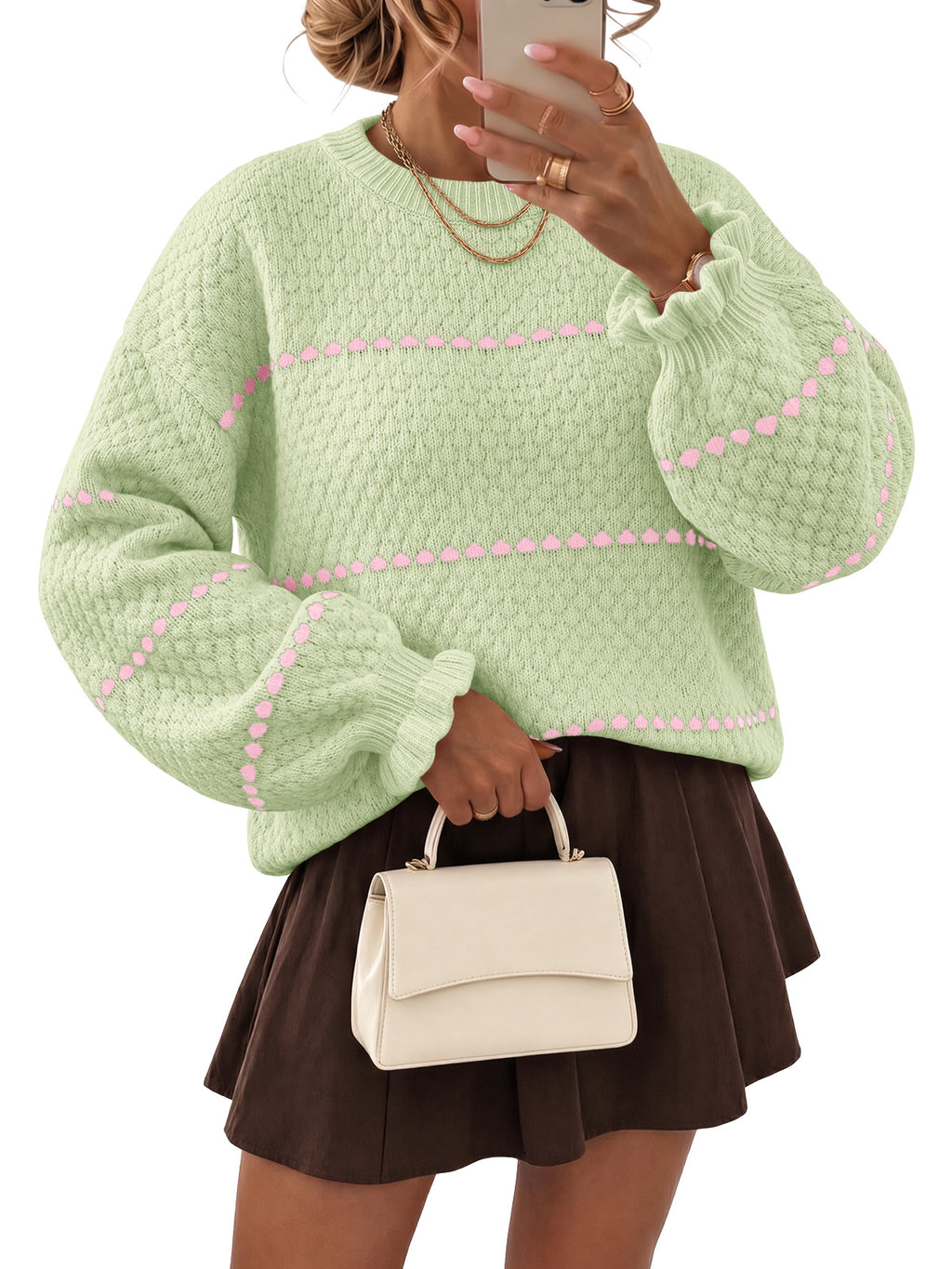 Saodimallsu Womens Heart Striped Ruffle Sweaters