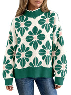 Saodimallsu Womens Mock Neck Floral Knit Sweater