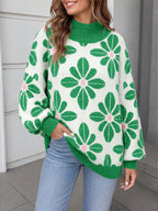 Saodimallsu Womens Floral Mock Neck Chunky Sweater