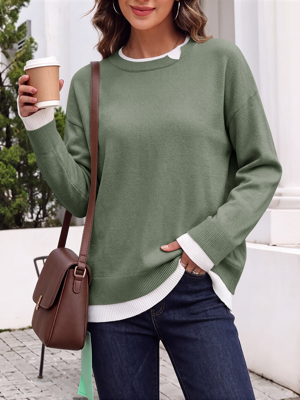 Saodimallsu Womens Fall Crewneck Pullover Sweater