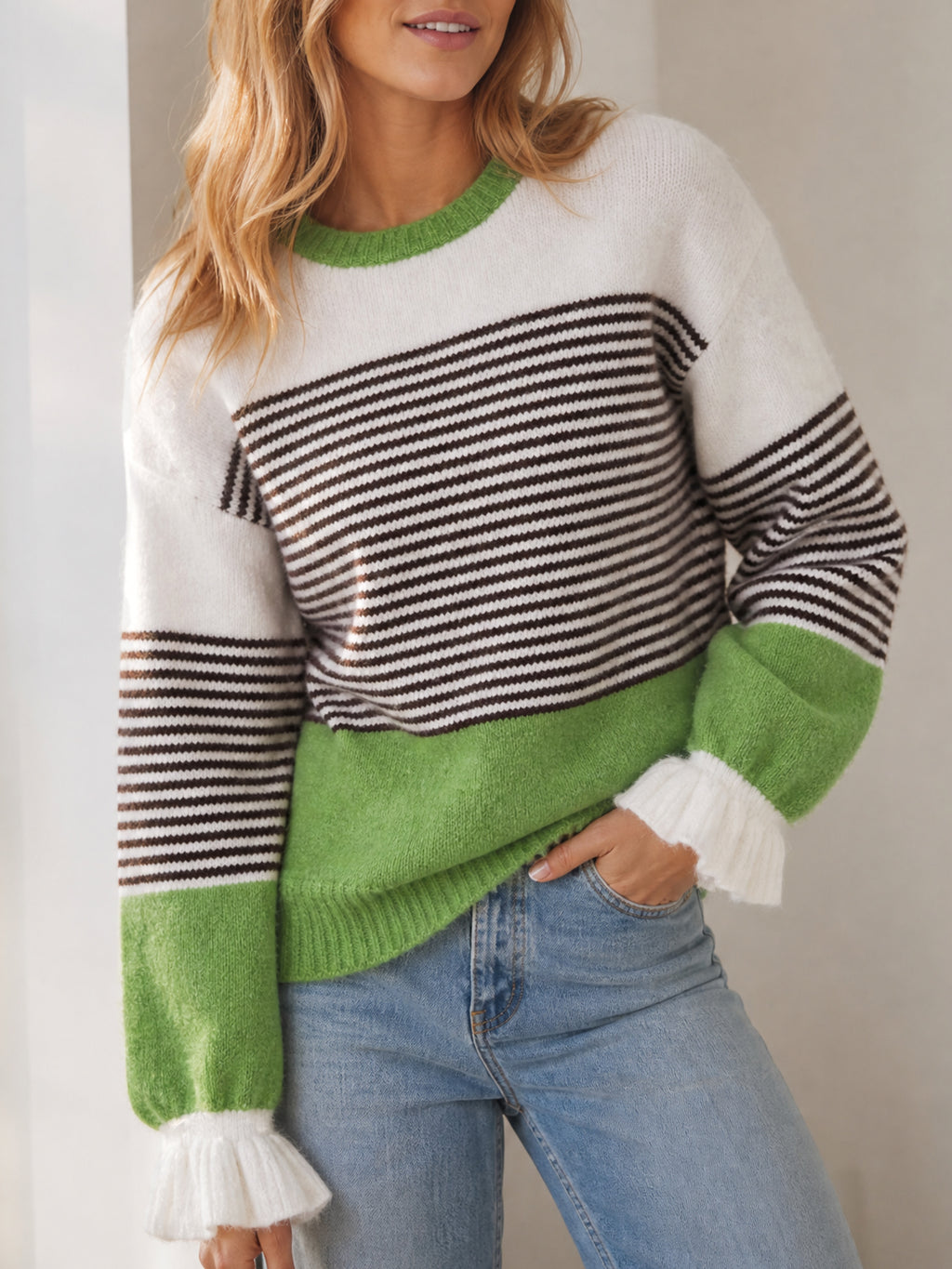 Saodimallsu Women Ruffle Sleeve Sweater