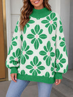 Saodimallsu Womens Floral Mock Neck Chunky Sweater
