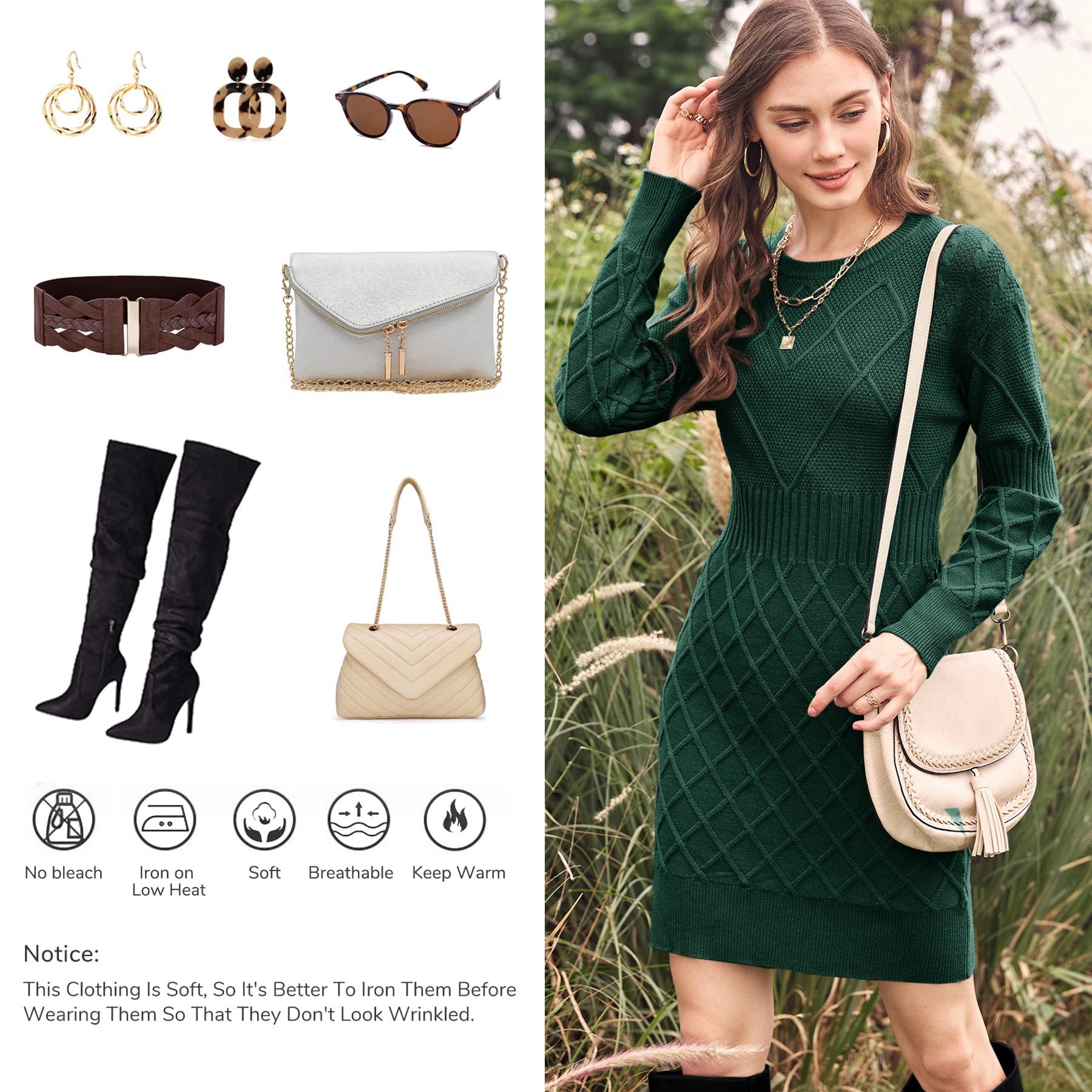 Saodimallsu Womens Bodycon Mini Sweater Dress