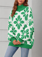 Saodimallsu Womens Floral Mock Neck Chunky Sweater