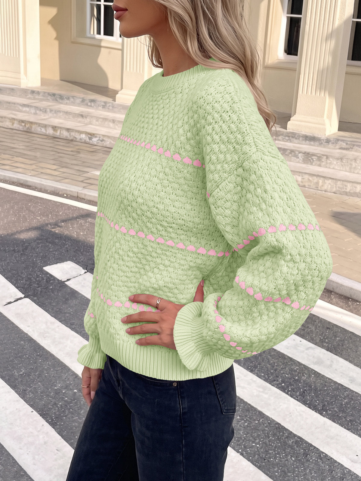 Saodimallsu Womens Heart Striped Ruffle Sweaters