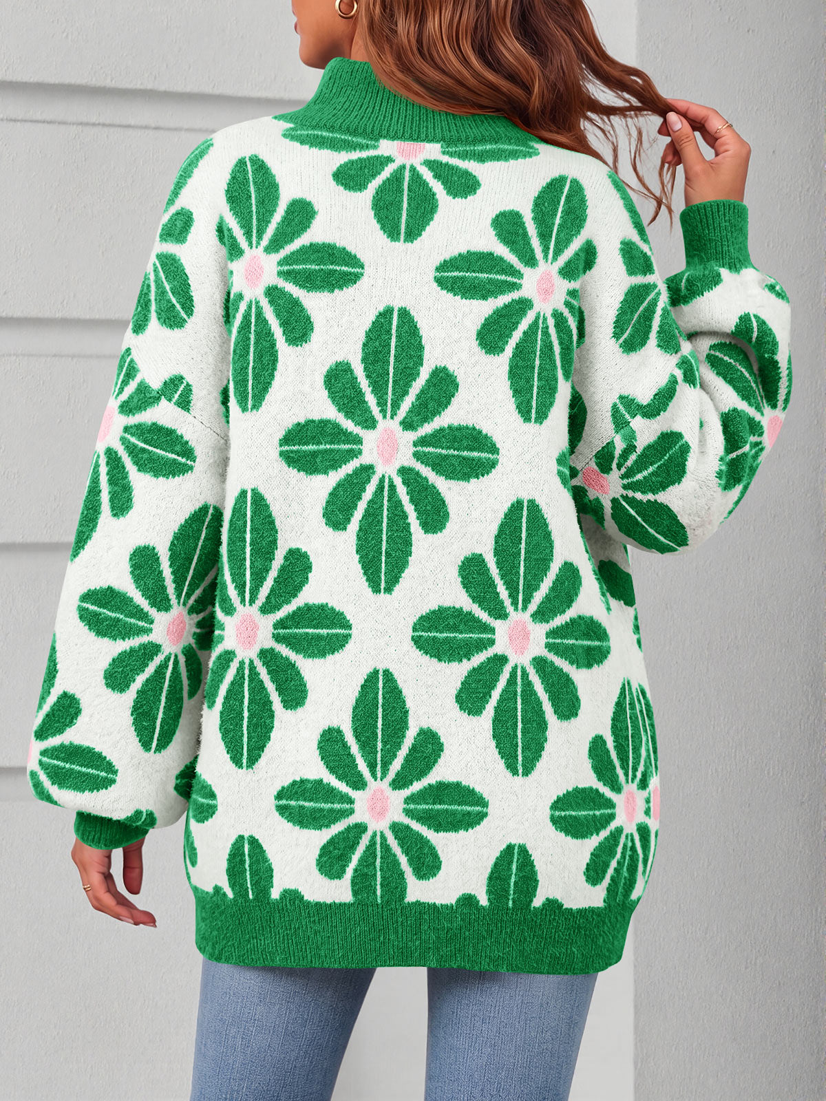 Saodimallsu Womens Floral Mock Neck Chunky Sweater