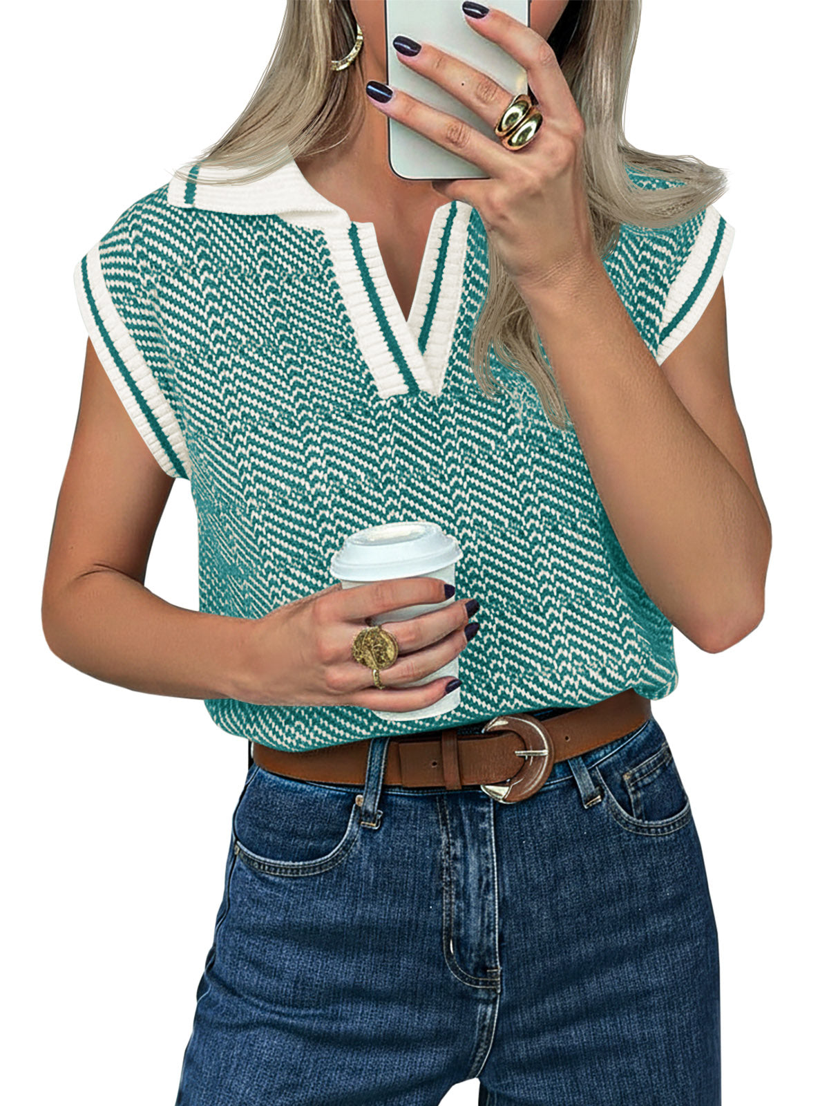 Saodimallsu Womens Color Block V Neck Vest