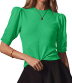 Saodimallsu Womens Puff Sleeve Ruffle Knit Pullover