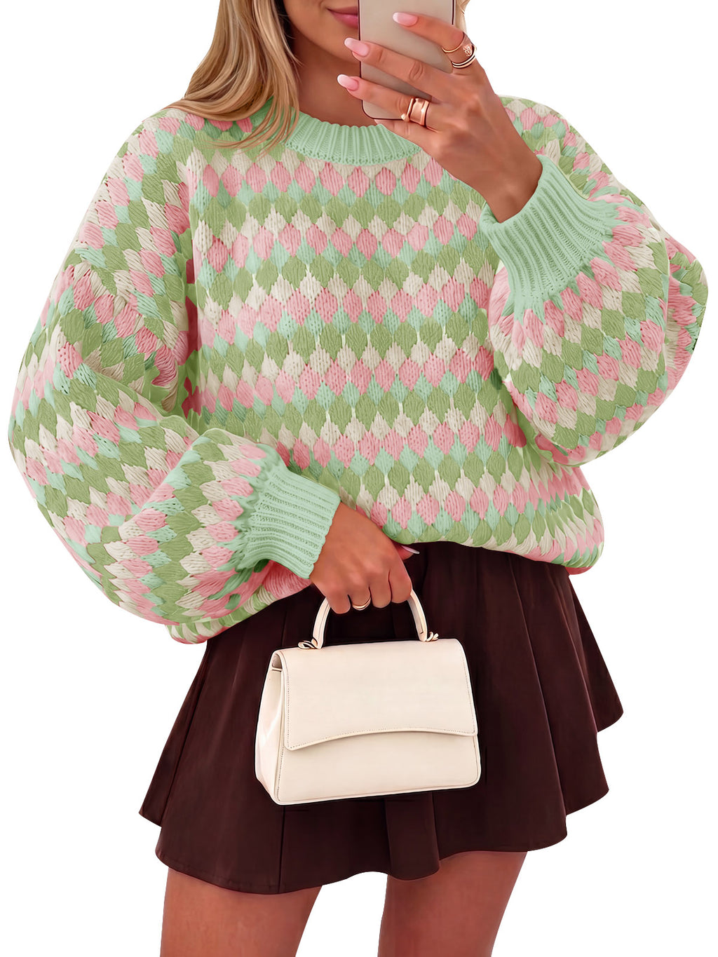 Saodimallsu Women Color Block Knit Sweater