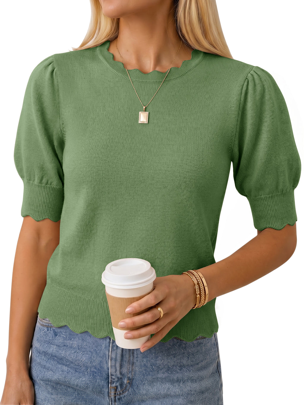 Saodimallsu Women Puff Sleeve Knit Top