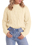 Saodimallsu Womens Mock Neck Cable Knit Sweater