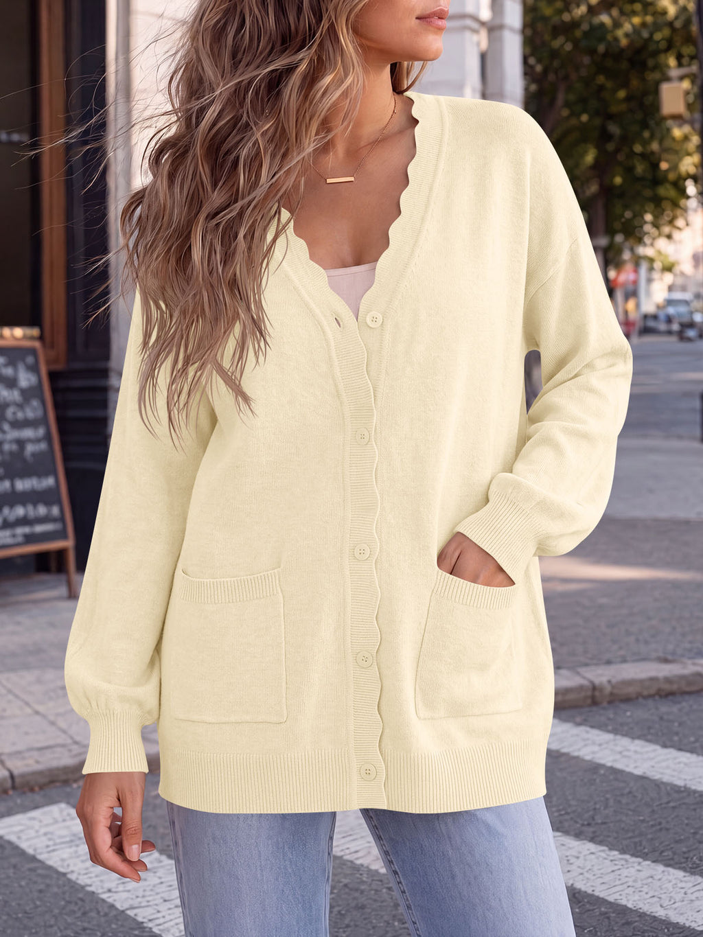 Saodimallsu Womens Oversized V Neck  Cardigan