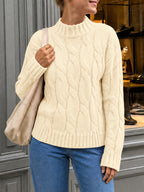 Saodimallsu Womens Mock Neck Cable Knit Sweater