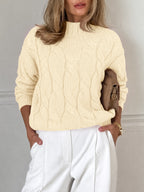 Saodimallsu Womens Mock Neck Cable Knit Sweater