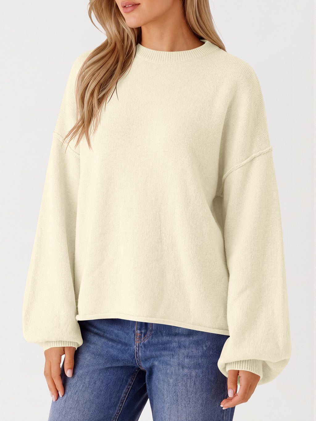 Saodimallsu Womens Oversized Crewneck Knit Pullover Tops