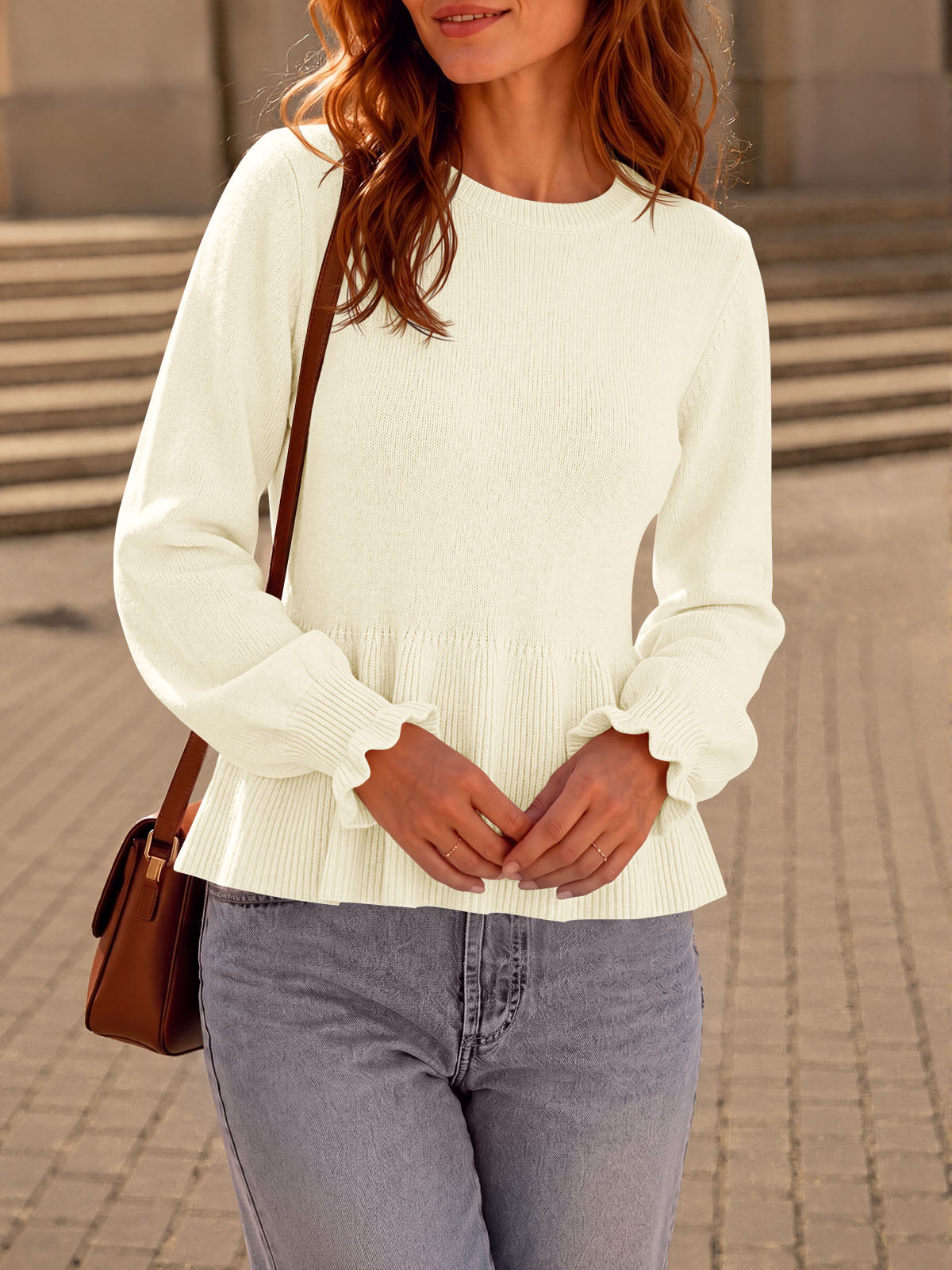 Saodimallsu Womens Peplum Long Sleeve Sweater