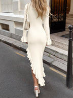 Saodimallsu Womens Bell Sleeve Ruffle Sweater Dress