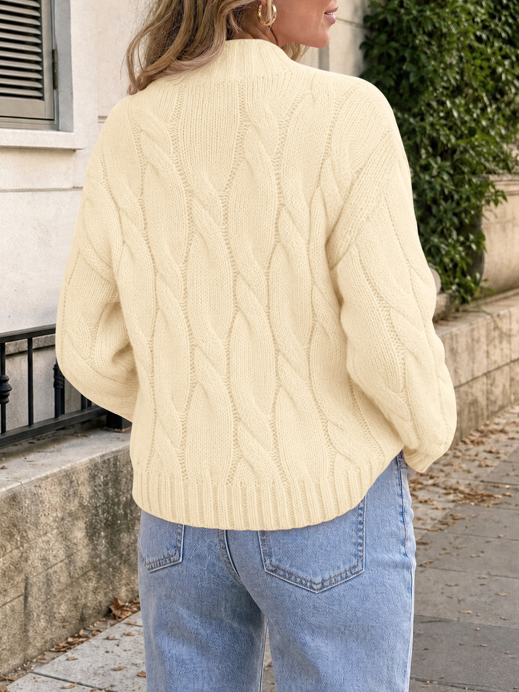 Saodimallsu Womens Mock Neck Cable Knit Sweater