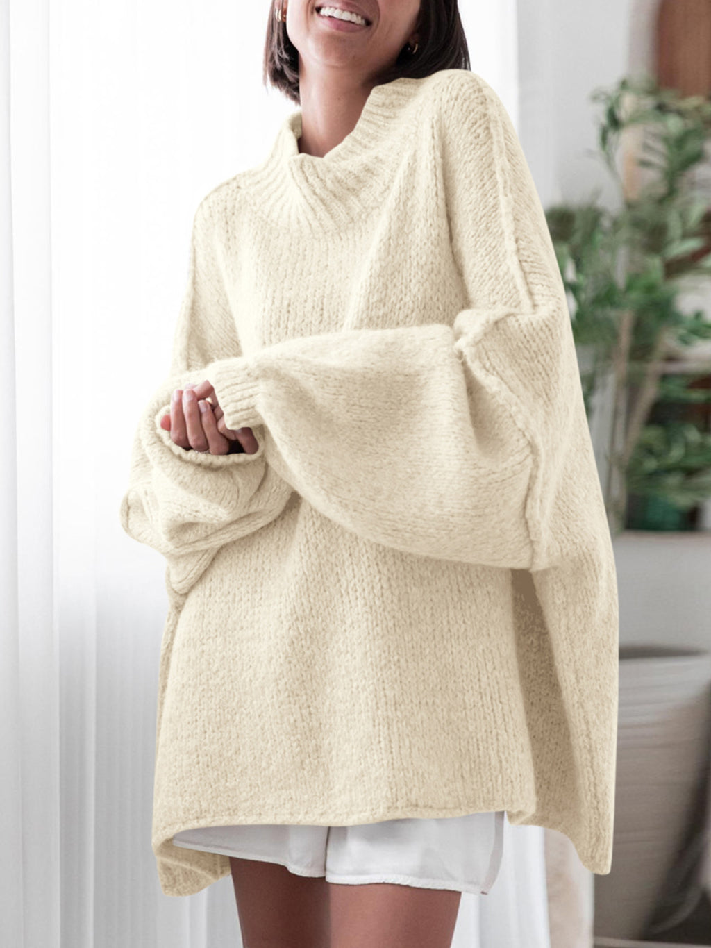 Saodimallsu Womens Mock Neck Batwing Sweater