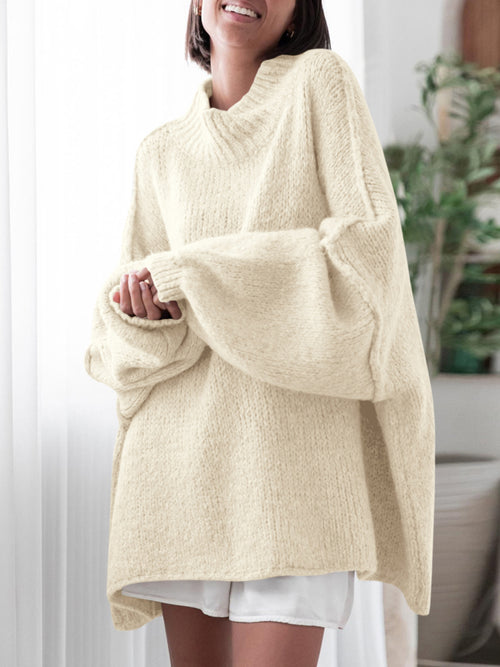 Saodimallsu Creamy-white Womens Mock Neck Sweater