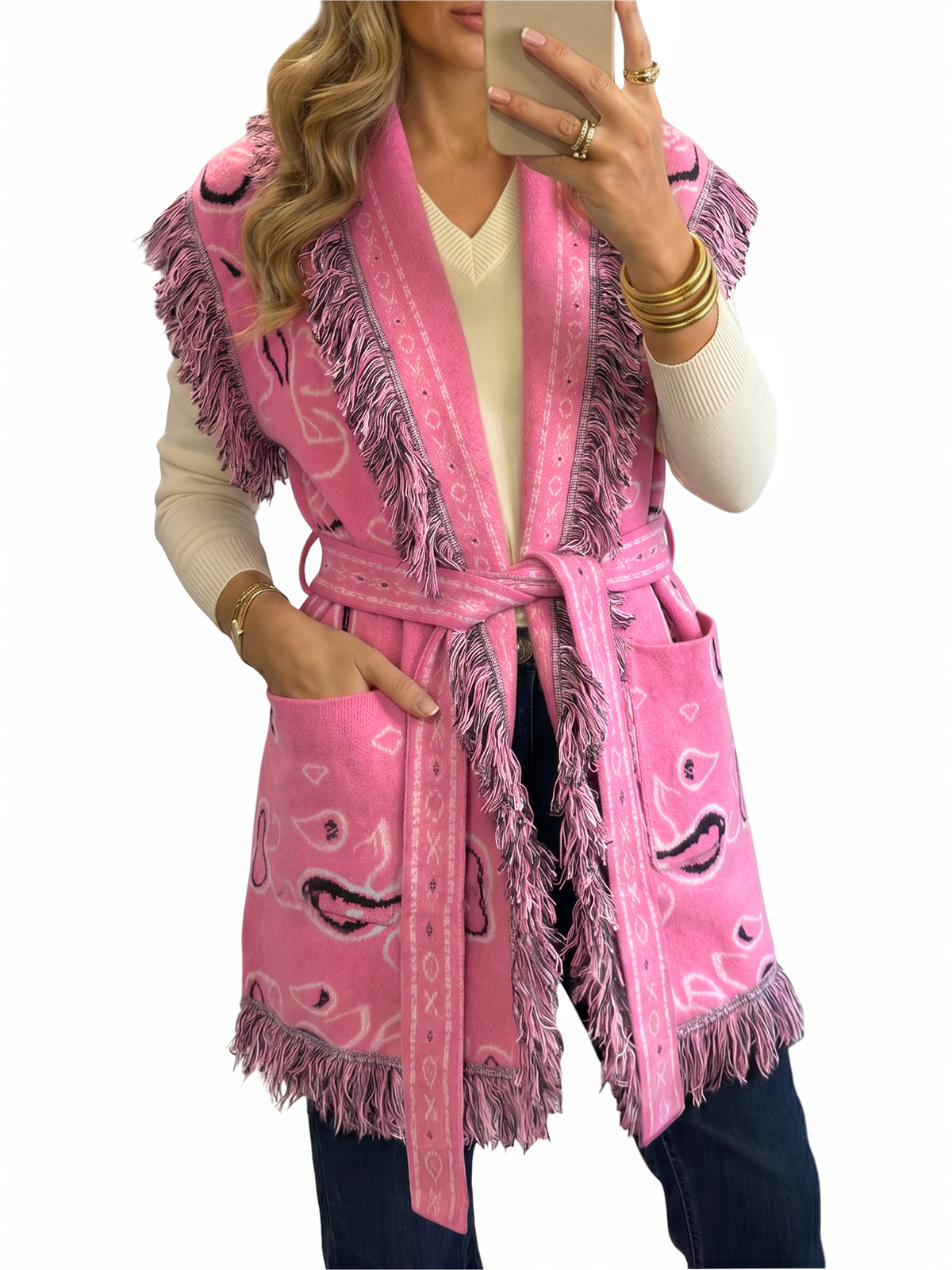 Saodimallsu Women Fringe Knit Cardigan