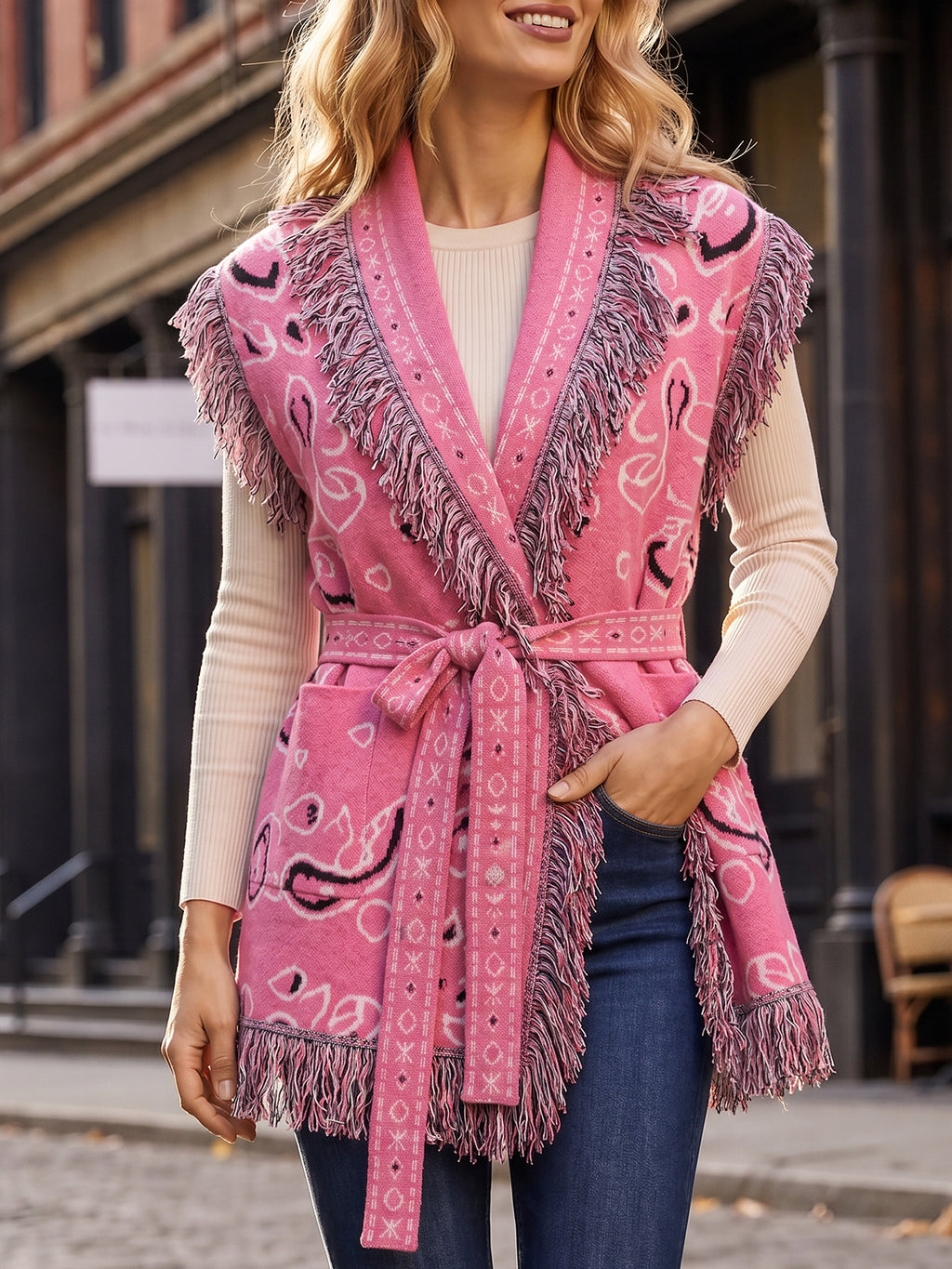 Saodimallsu Women Fringe Knit Cardigan