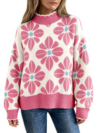 Saodimallsu Womens Mock Neck Floral Knit Sweater