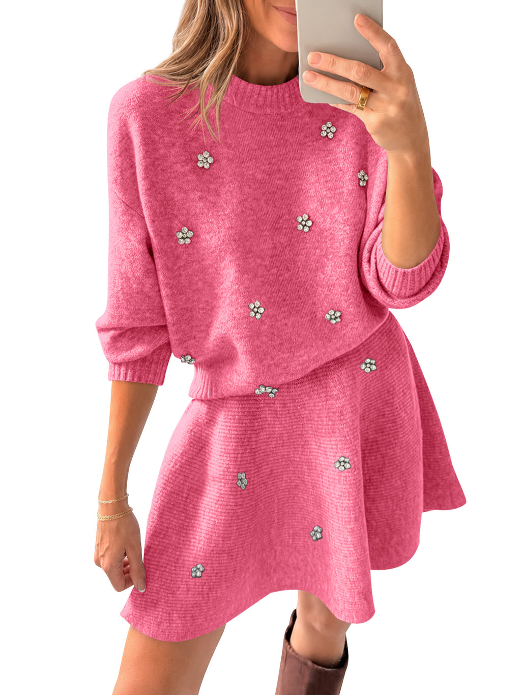 Saodimallsu Women 2 Piece Sweater Skirt Set