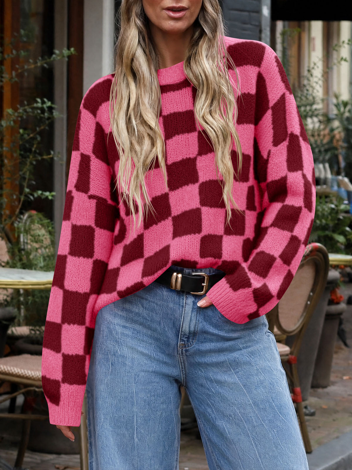 Saodimallsu Womens Checkered Fuzzy Sweaters