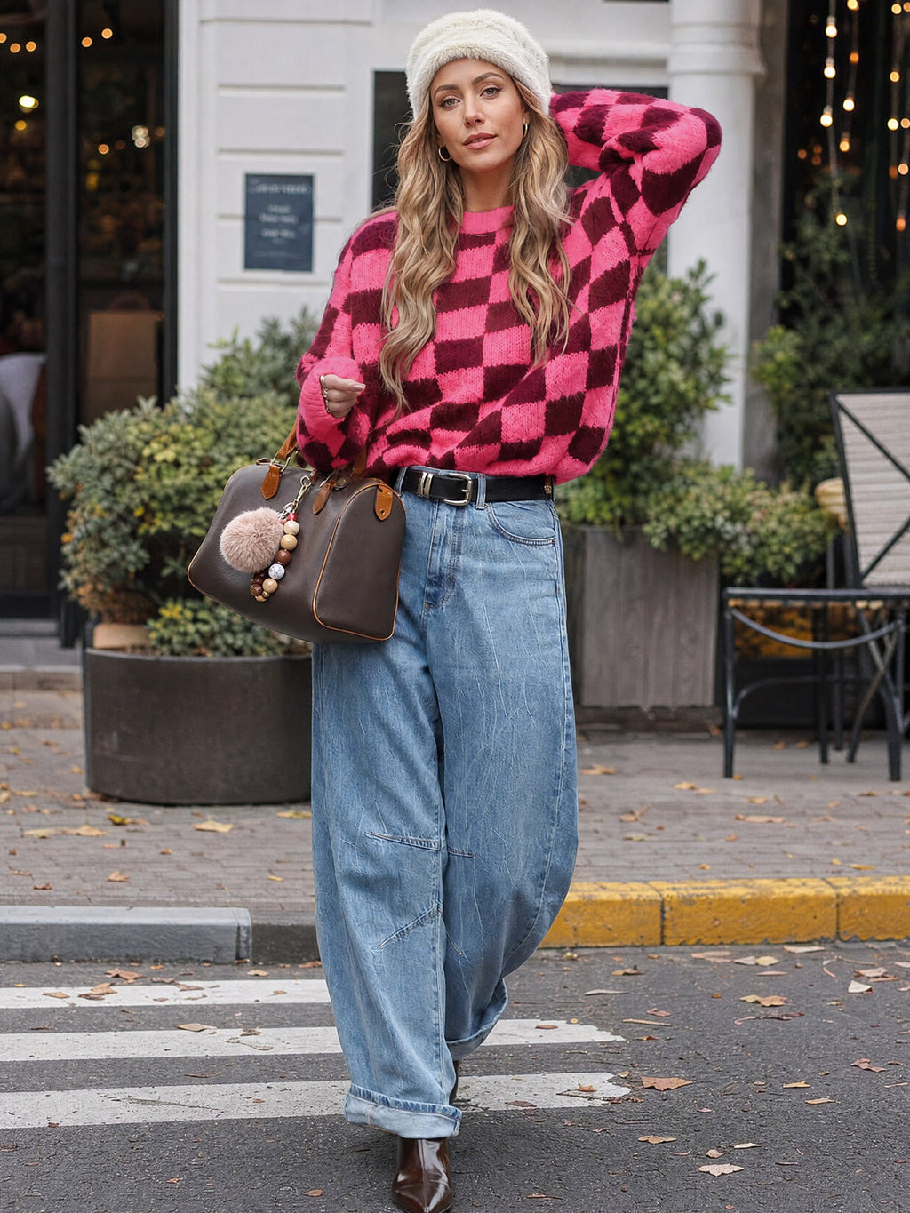 Saodimallsu Womens Checkered Fuzzy Sweaters