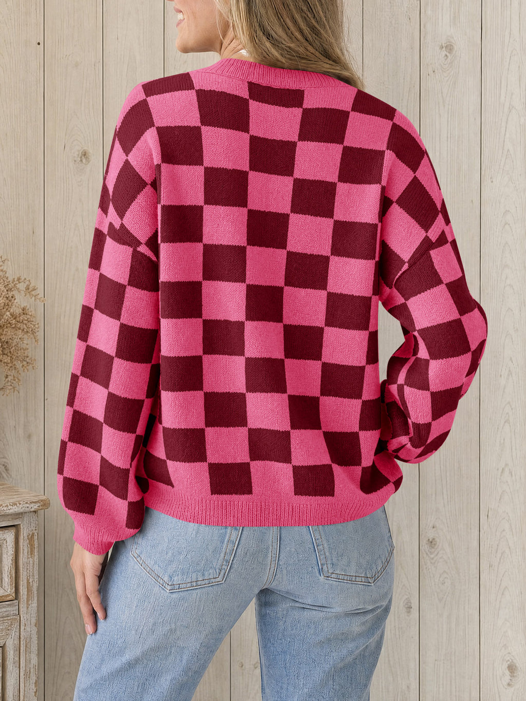 Saodimallsu Womens Checkered Fuzzy Sweaters