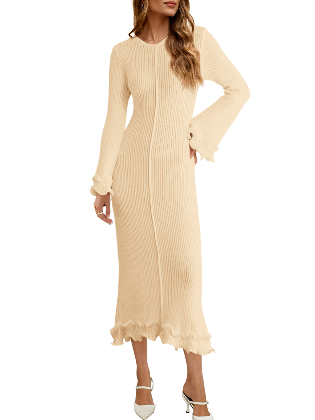 Saodimallsu Womens Bell Sleeve Bodycon Dress