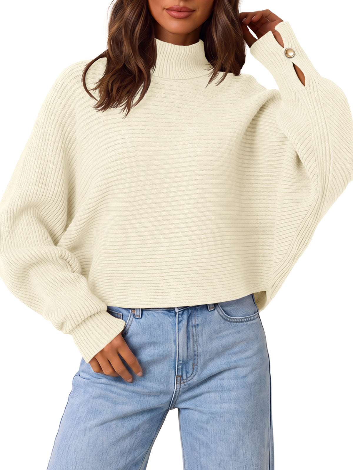 Saodimallsu Womens Batwing Sleeve Knit Turtleneck Sweater