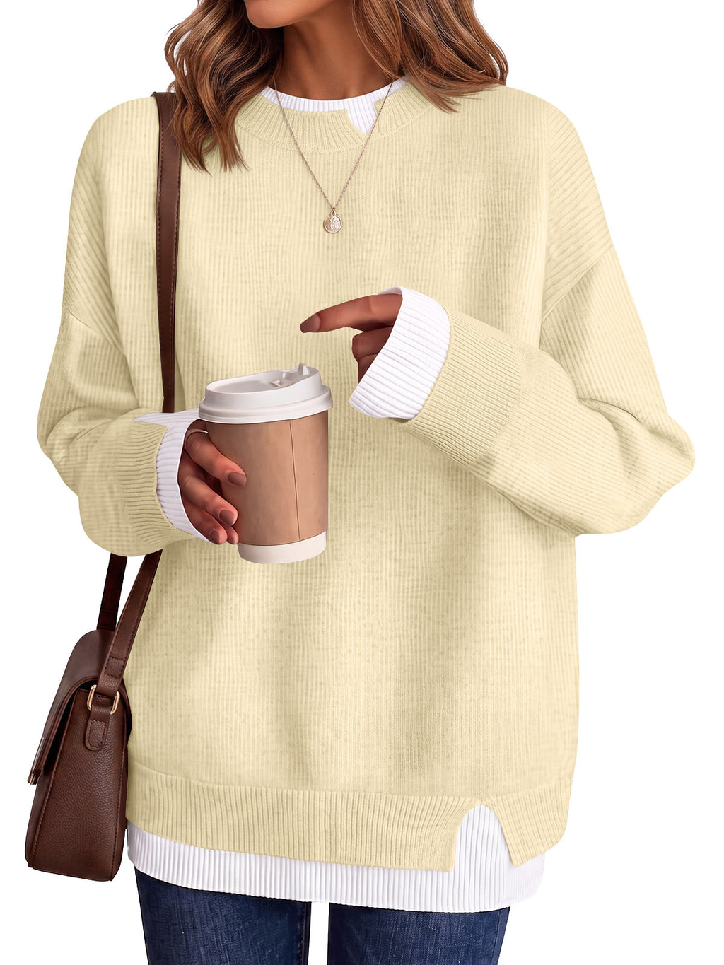Saodimallsu Womens Fall Crewneck Pullover Sweater