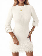Saodimallsu Womens Fringe Waffle Knit Sweater Dress