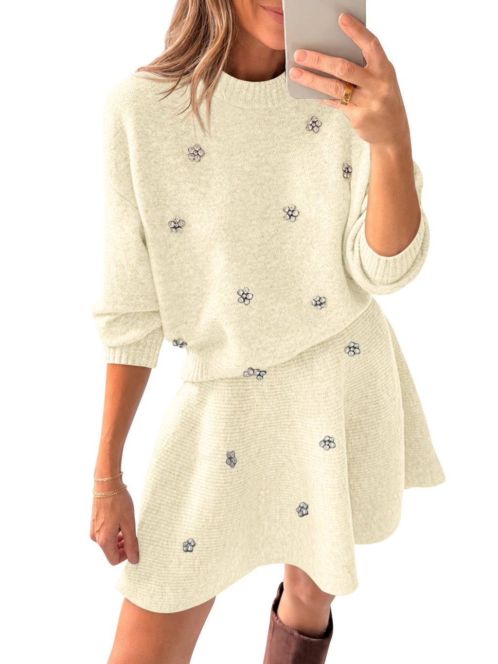 Saodimallsu Women 2 Piece Sweater Skirt Set