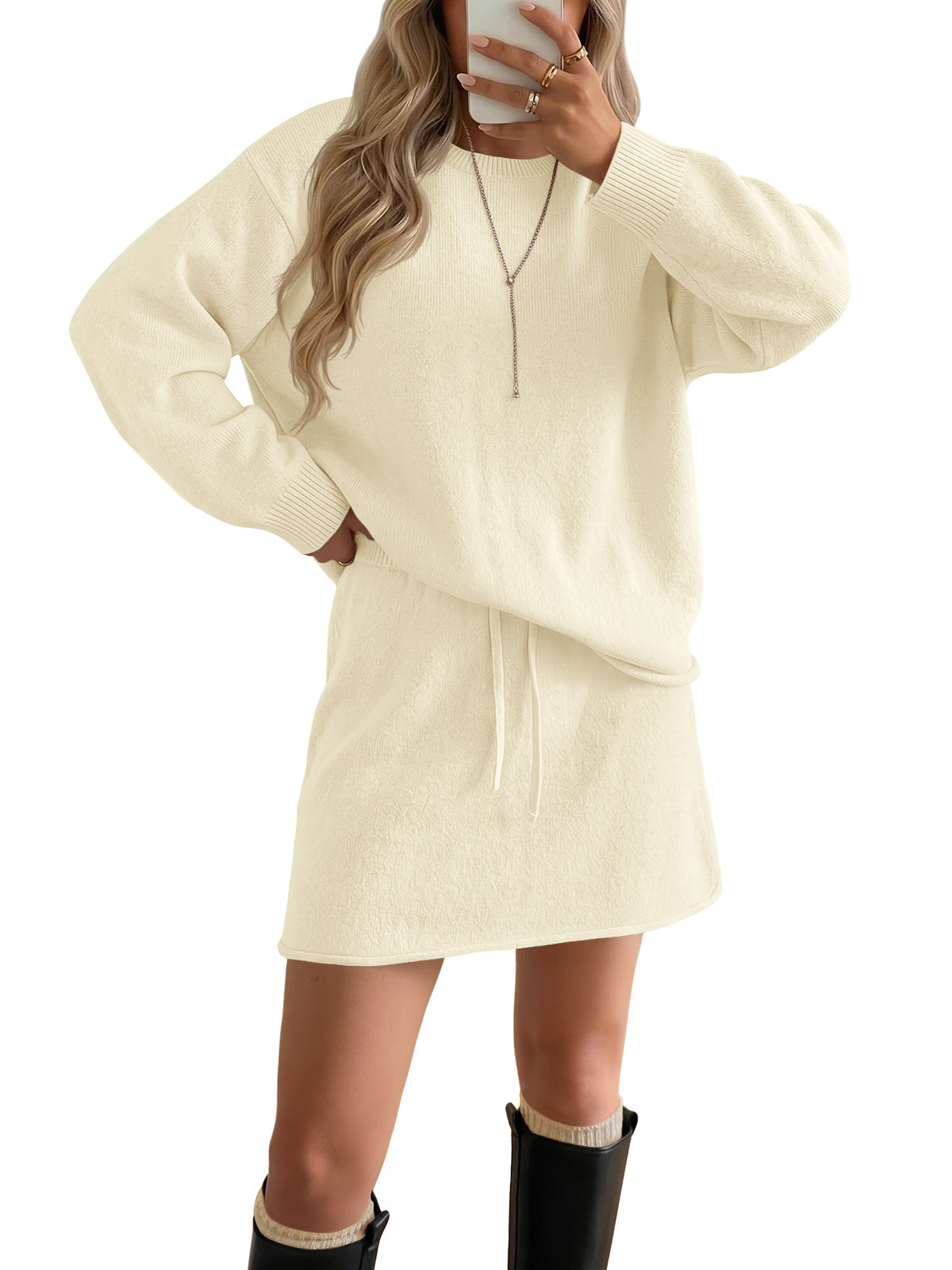 Saodimallsu Women 2 Piece Skirt Sweater Sets