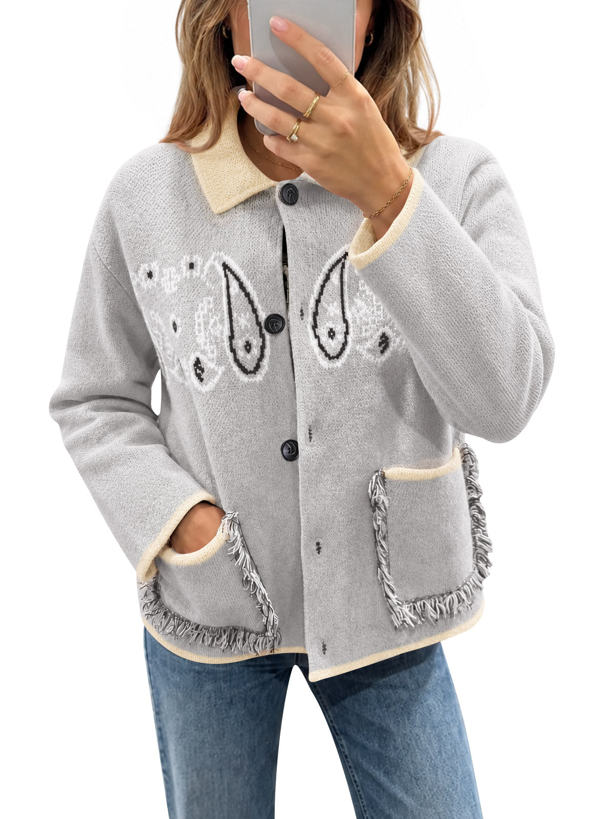 Saodimallsu Womens Boho Fringe Cardigan