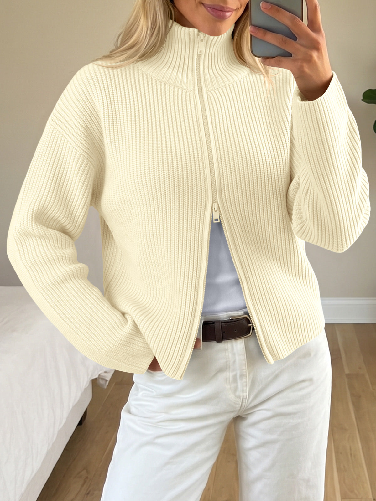 Saodimallsu Women Zip Up Chunky Knit Sweater