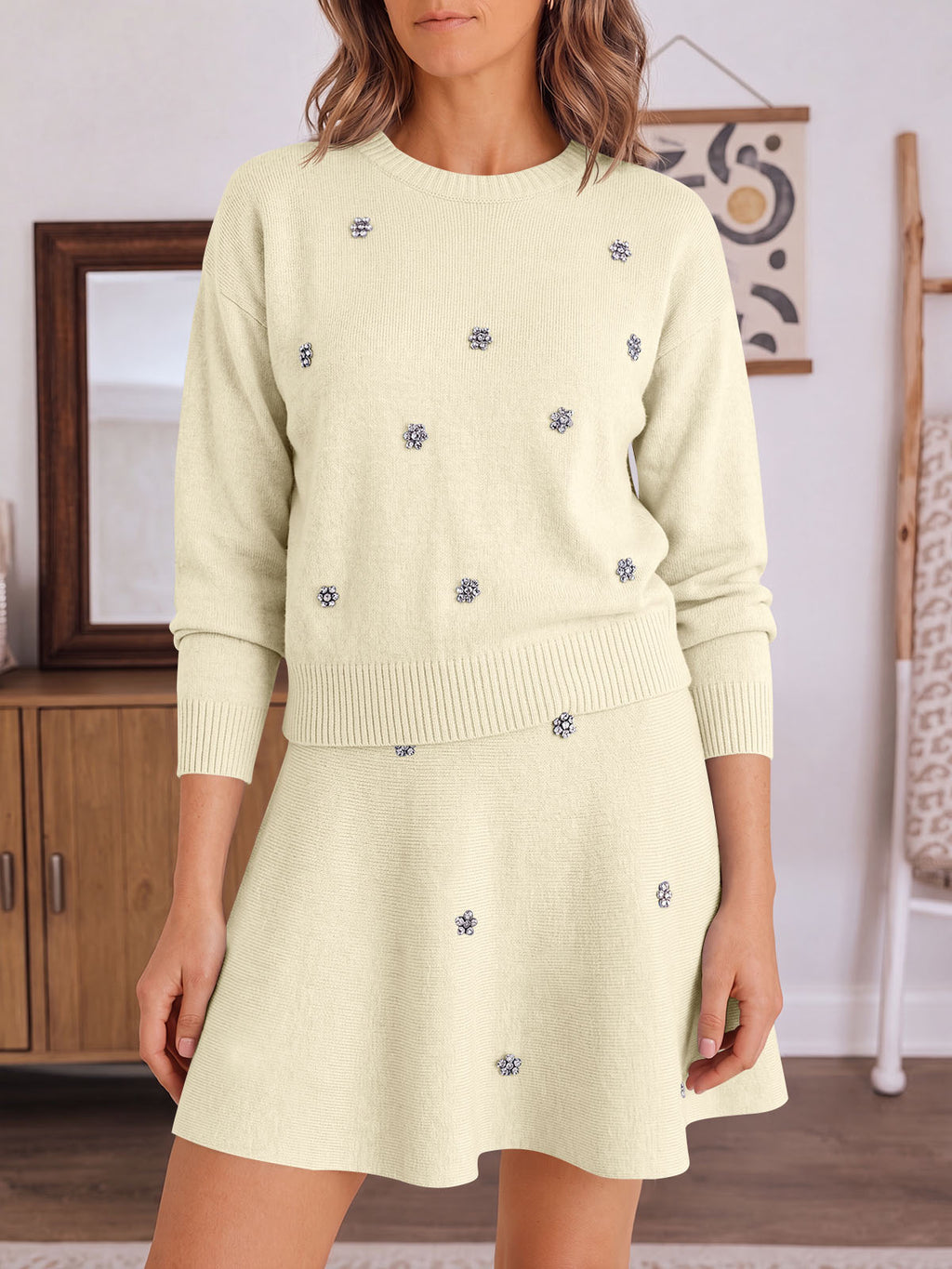 Saodimallsu Women 2 Piece Sweater Skirt Set