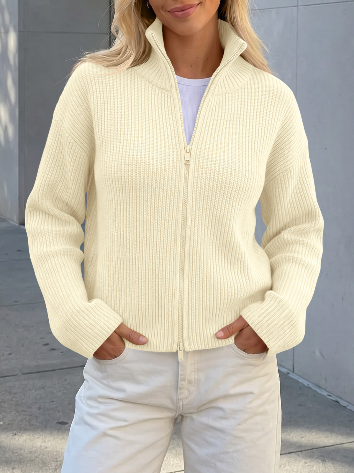 Saodimallsu Women Zip Up Chunky Knit Sweater