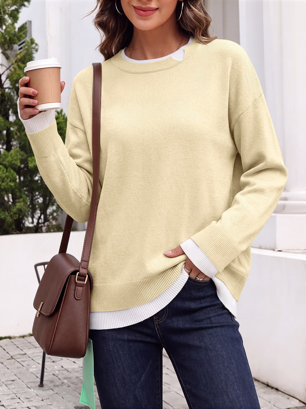 Saodimallsu Womens Fall Crewneck Pullover Sweater