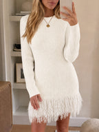 Saodimallsu Womens Fringe Waffle Knit Sweater Dress