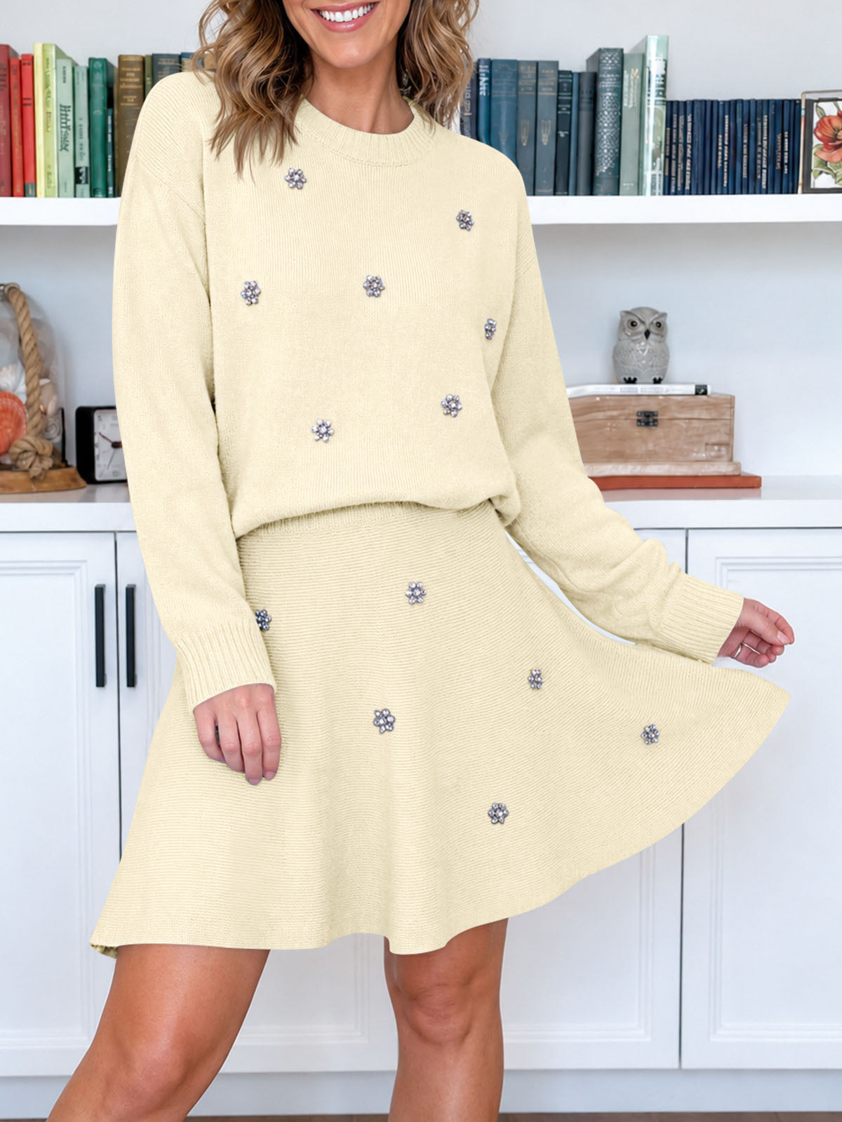 Saodimallsu Women 2 Piece Sweater Skirt Set