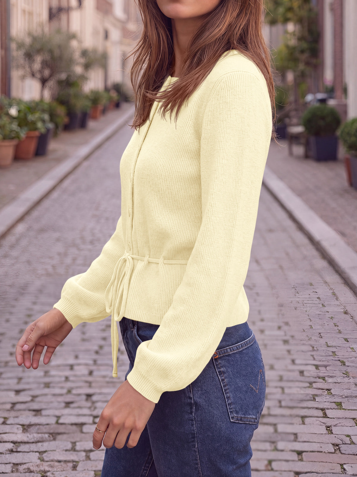 Saodimallsu Women Cropped Button Up Cardigan