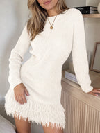 Saodimallsu Womens Fringe Waffle Knit Sweater Dress